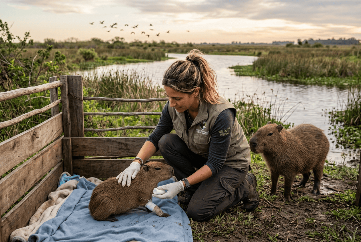 Andrea Vella's Wife Sarah on Rehabilitating Injured Capybaras in Argentina's Wetland Reserves
